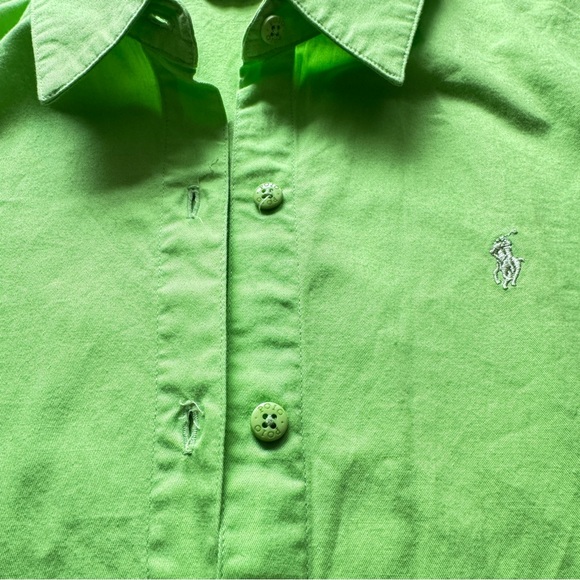 Green Ralph Lauren Polo Three-Quarter Sleeve Button-Up - Prep Style 100% Cotton - Picture 3 of 7